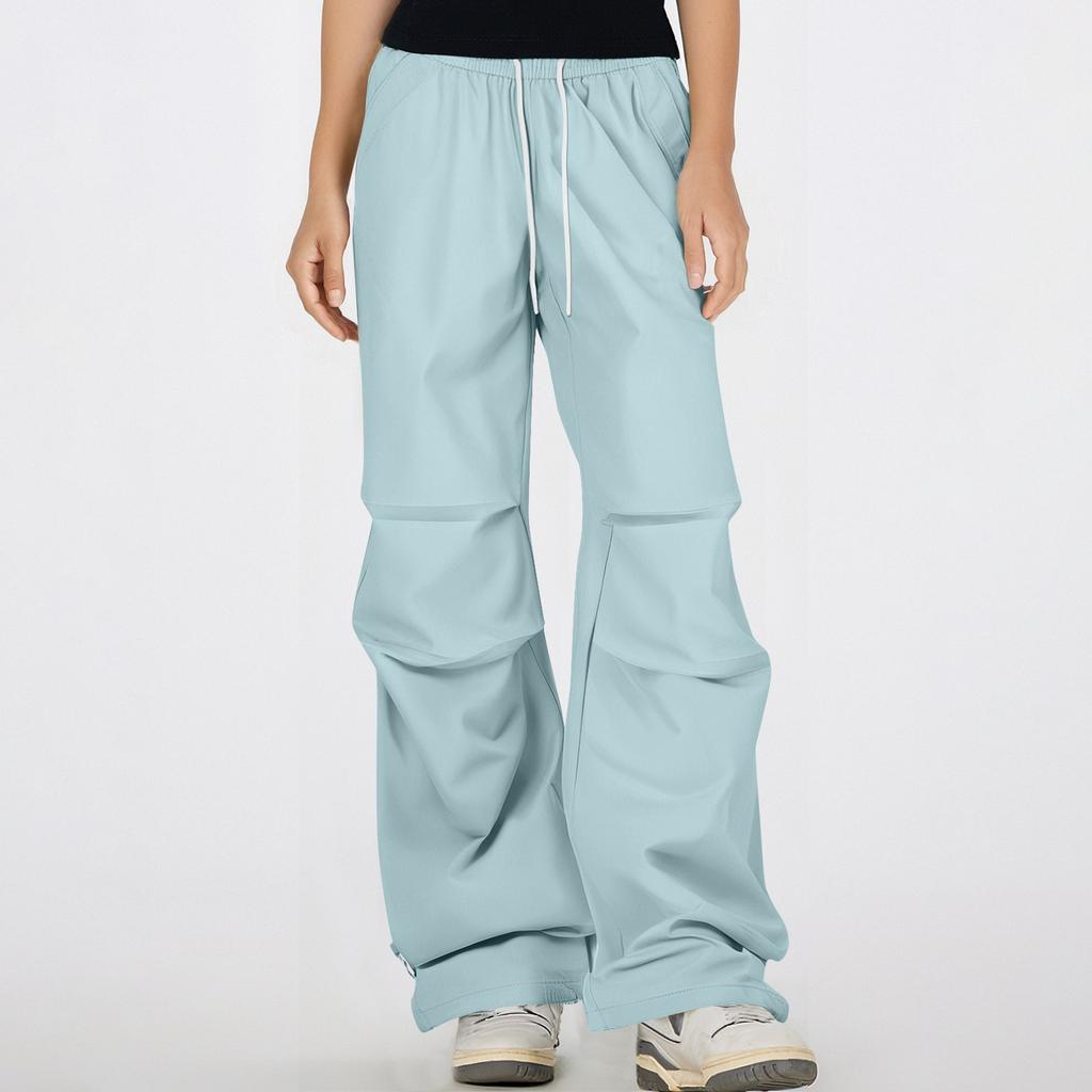 Women's Multi Pocket Straight Tube Slimming, Wide Leg Mopping, Solid Color Pants