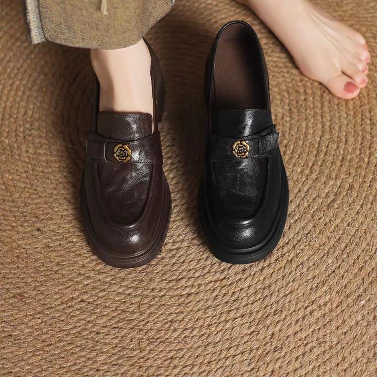 Sheepskin version~ New retro thick-heeled loafers, women's one-pedal round-headed single shoes, genuine leather commuting lazy small leather shoes