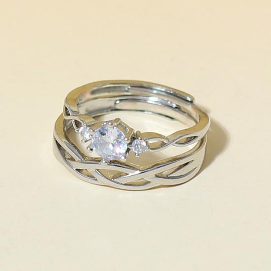 Yousheng 1 Pair Couple Ring Opening Hollow Twisted Valentine's Day Gift Women Men Rhinestone Finger Ring Fashion Jewelry