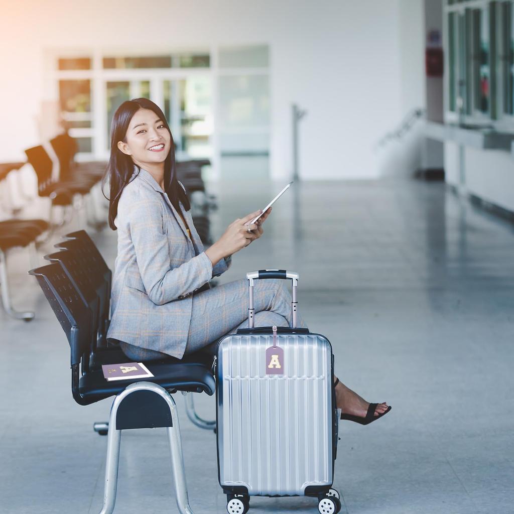 Travel Passport Luggage Tag Set with Initial Passport Cover and Alphabet Chenille Letter Travel Wallet Bag Suitcase Identifier for Women and Family