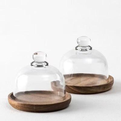 Abay Acacia Wood Mini Cake Stand & Dessert Plate Set
