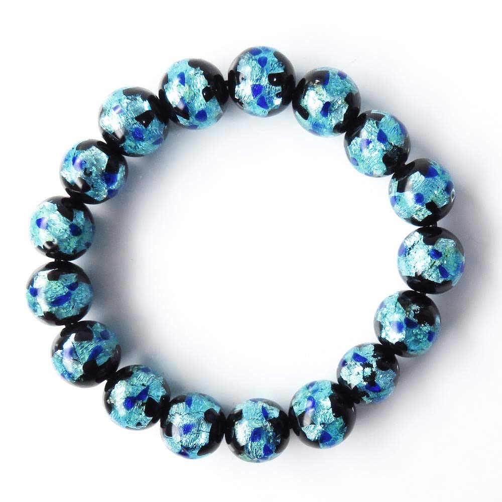 

[GOLD STONE] Glowing Firefly Glass Bracelet, 12mm, Mint Blue, Glass Beads, Okinawa, Inner Diameter: Approx. 15.5cm