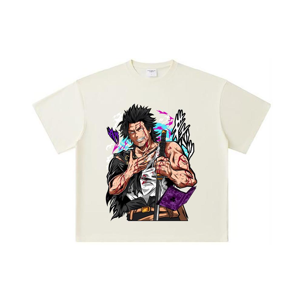 260 GSM Double Yarn 32 Count 100% Cotton Black Clover V7 Yami Print Unisex Heavy Cotton T Shirt