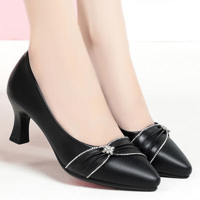 Fashion Women High Heels Thick Heels Wedding Shoes Women Pumps 2025 Fashion Rhinestone 6cm Ladies Office Party Dress Shoes