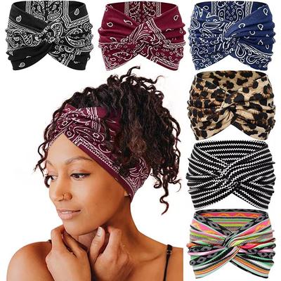 18Cm Print Cross Yoga Sports Headband Knotted Retro Cashew Wide Edge Tie Dye Headband Headscarf