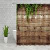 Farmhouse Shower Curtains Vintage Wood Board Rustic Farm Barn Door Green Leaves Vine Plant Country Themed Bathroom Polyester
