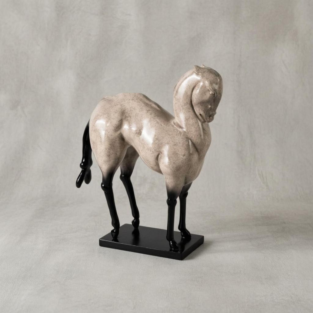 Standing Horse Resin Statue Sculpture with Base Glossy Decor for Interior Decorators, Living
