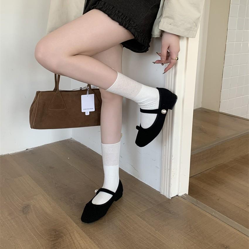 2025 new spring, autumn and winter temperament French thick heel high heel one-word buckle Mary Jane single shoes women's shoes