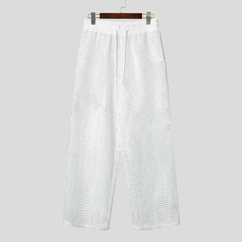 

INCERUN Мужские длинные брюки с кулиской, эластичной талией, ажурные, сетчатые, пляжные, для отдыха 3XL белый