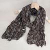 Artistic Retro Floral Pleated Scarf for Women in Spring and Autumn Sunscreen and Neck Protection Scarf