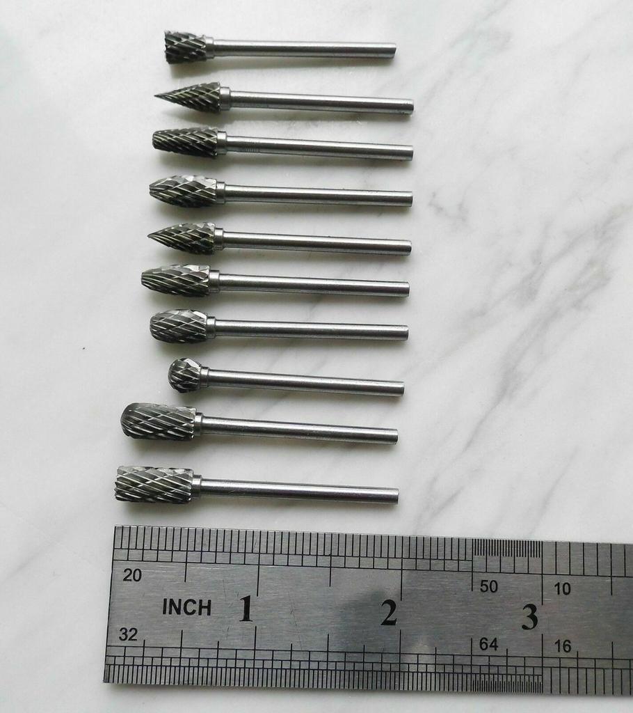 10pcs 1/8" Shank Tungsten Carbide Milling Cutter Rotary Tool Burr Diamond Cut Rotary Drill Bit for Metalworking Polishing Tools