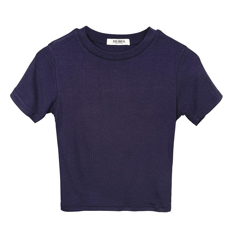 South Korea's Dongdaemun Summer Slimming Crop Top - Sexy Short Sleeve Round Neck Tee for Women