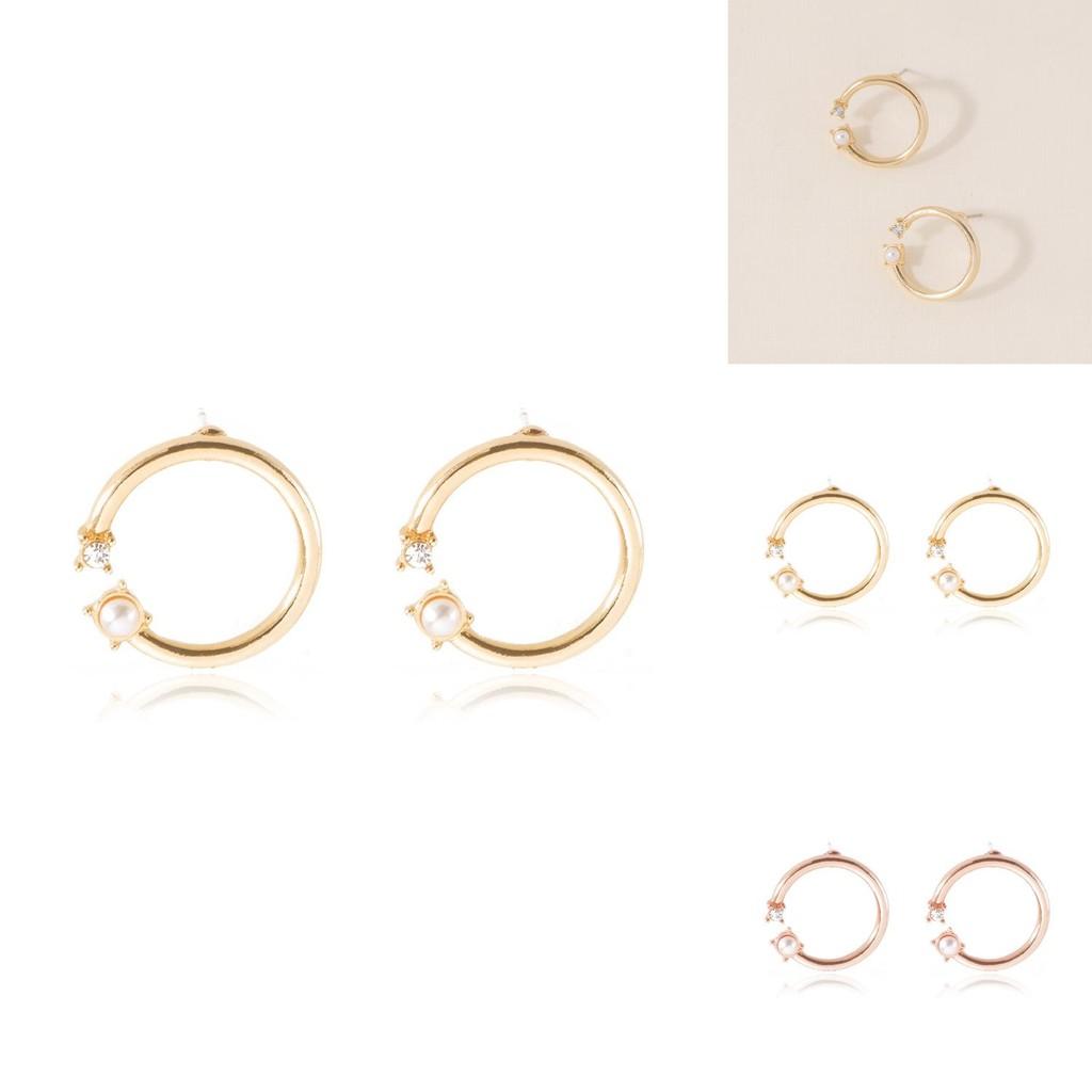 Stylish European Alloy Round Pearl And Diamond Stud Earrings For Women