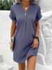 New Women's V-Neck Solid Color Set Sleeves Comfortable Casual Button Dress