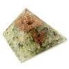 [GOLD STONE] Orgonite Pyramid with Prehnite and Single Quartz Crystals, Spiritual Item, Approximately 65-70mm Wide
