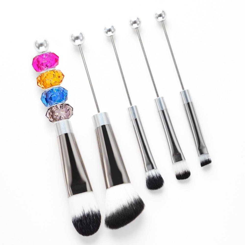 5 PCS Metal Handle Beaded Makeup Brush Set Soft Makeup Brushes Gifts Eyeshadow Brush