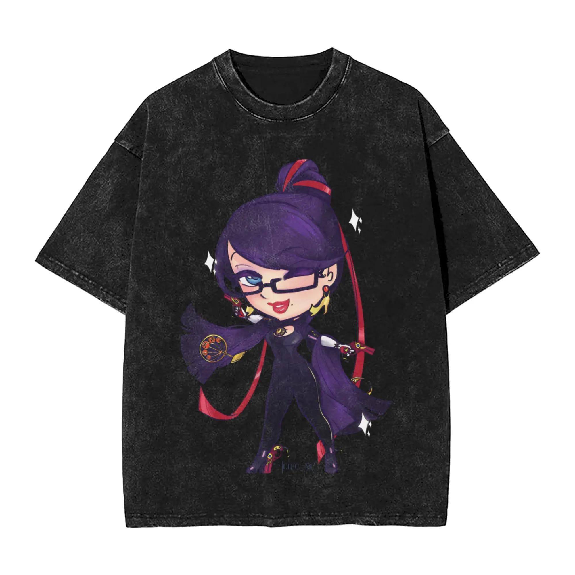 

Hot Sale Bayonetta Game Character Graphic Print TShirt Women Unisex Retro Washed Cotton Summer Harajuku Fashion Tee Oversized Top 2XL