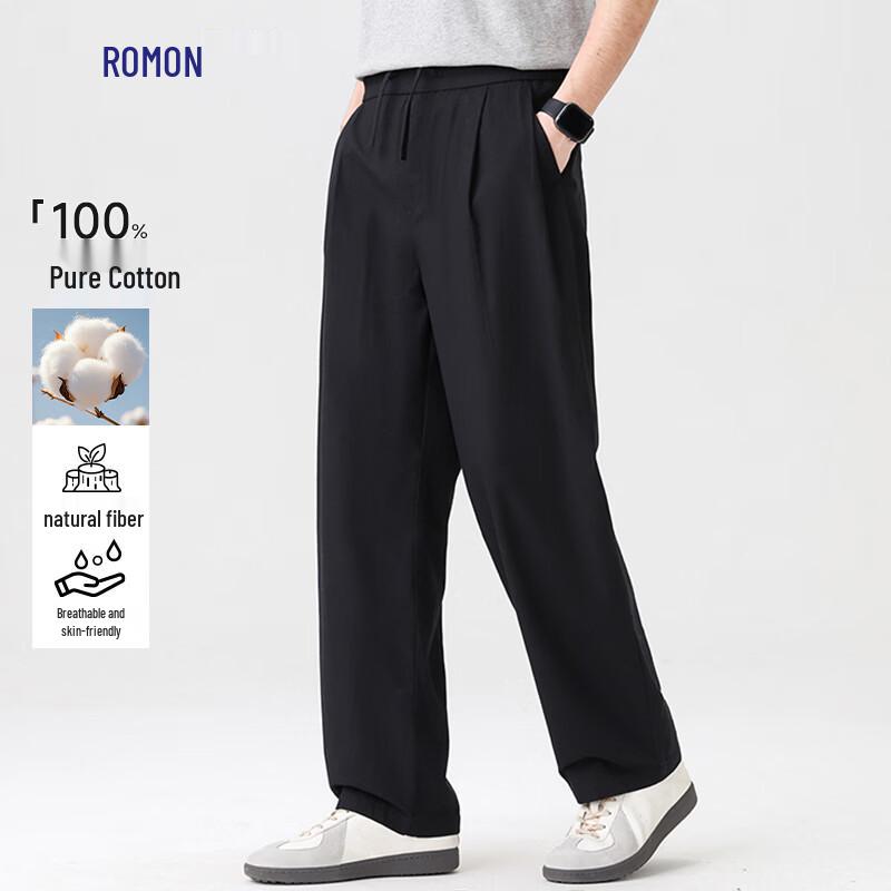 

Romon Men s 100% Cotton Loose Straight Casual Pants L