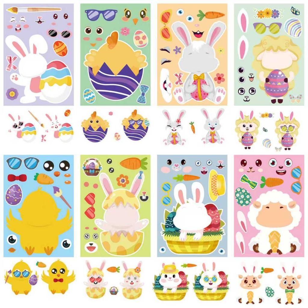 2026 Easter Stickers Cartoon Bunny Chicken Cute DIY Scrapbook Journaling Supplies for Kids Children Stationery