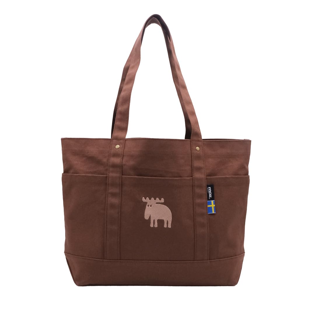 

moz 2024SS limited color moz canvas tote L moz Sweden brand elk simple casual bag walk embroidery A4 size daily commuting [Nordic school] (chestnut)