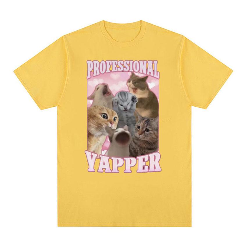 Professional Yapper Funny Tshirt Cute Screaming Cat Meme Graphic T-shirts Men Women Fashion Vintage Oversized T Shirt Streetwear