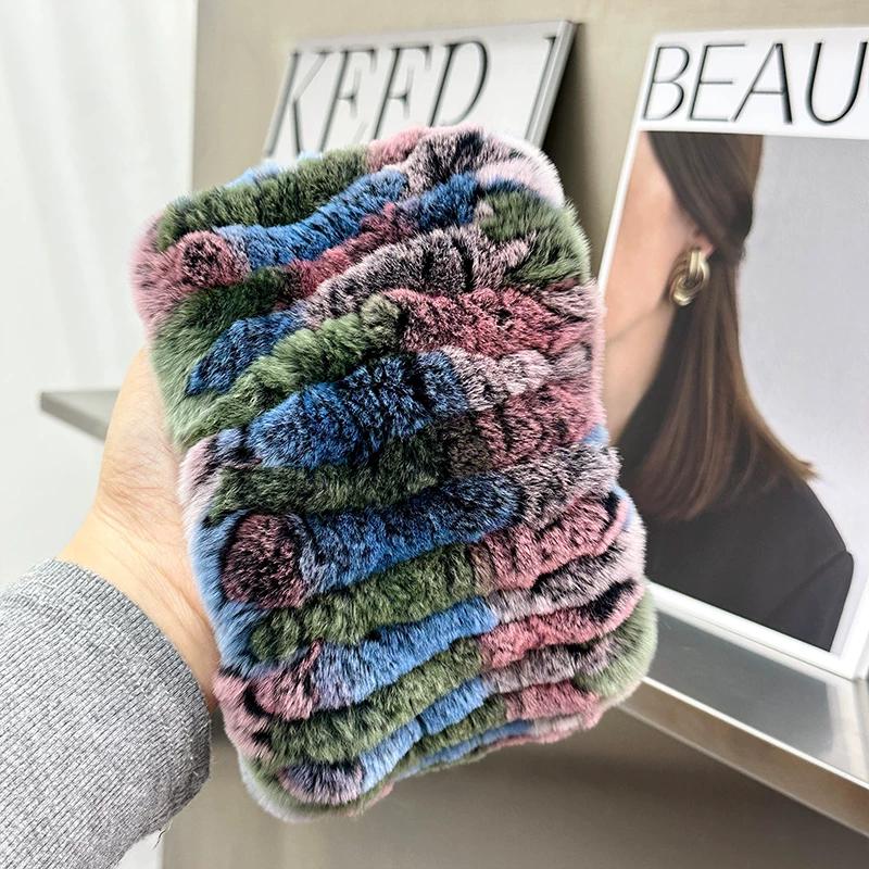Korean Version of Cute Real Rex Rabbit Hair Neck Cover Winter Elastic Mesh Scarf Headband Versatile Plush Headgear Warm Scarf Women