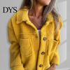 Trendy Women Outerwear Winter Jacket with Double Pockets Thick Fleece Button Closure Cardigan Coat Long Sleeves Warm Windproof Heat Retention Outdoor