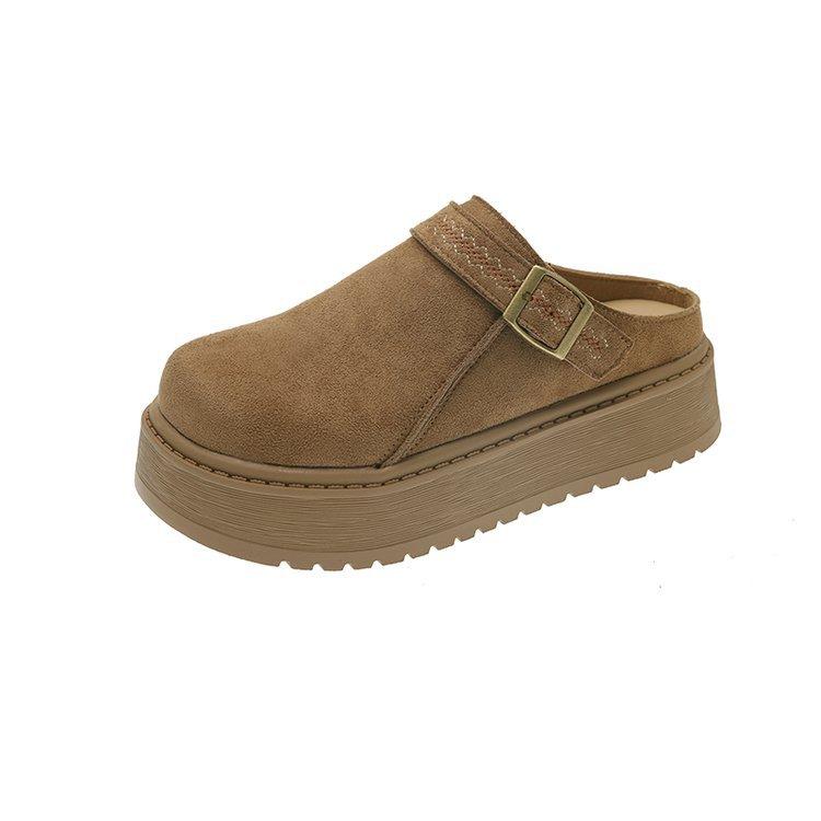 Lazy platform bag head slippers women's 2025 autumn new height increase outer wear one pedal casual skirt Boken shoes