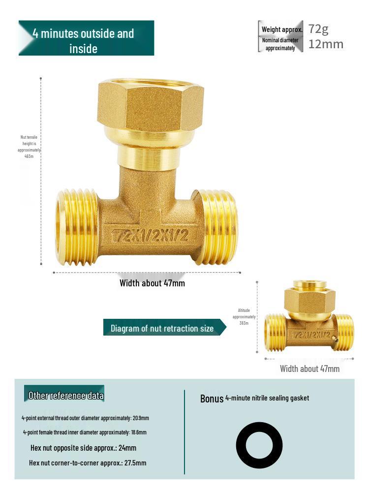 Conector Rápido de Cobre Puro de Gran Caudal Macho/Hembra Tipo Y con Tuerca Móvil Codo Distribuidor de Agua