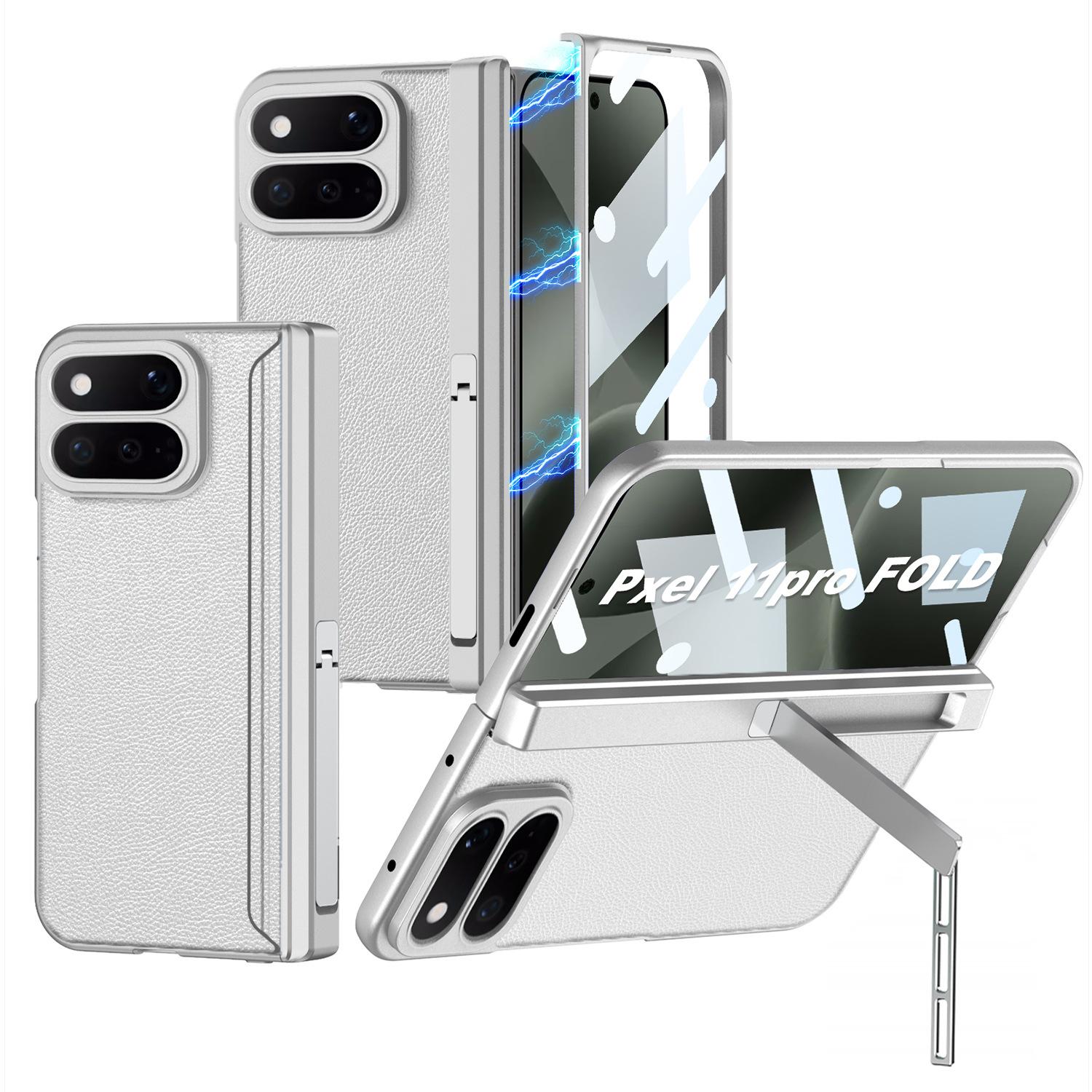 Applicable To Google Pixel11ProFold Mobile Phone Case Hinged All-inclusive Plain Leather Personalized Protective Case Google-Pixel11ProFold