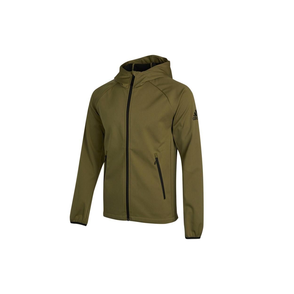 Men s adidas Outdoor Sports Fleece Lined Hooded Logo Jacket Olive H13801 S