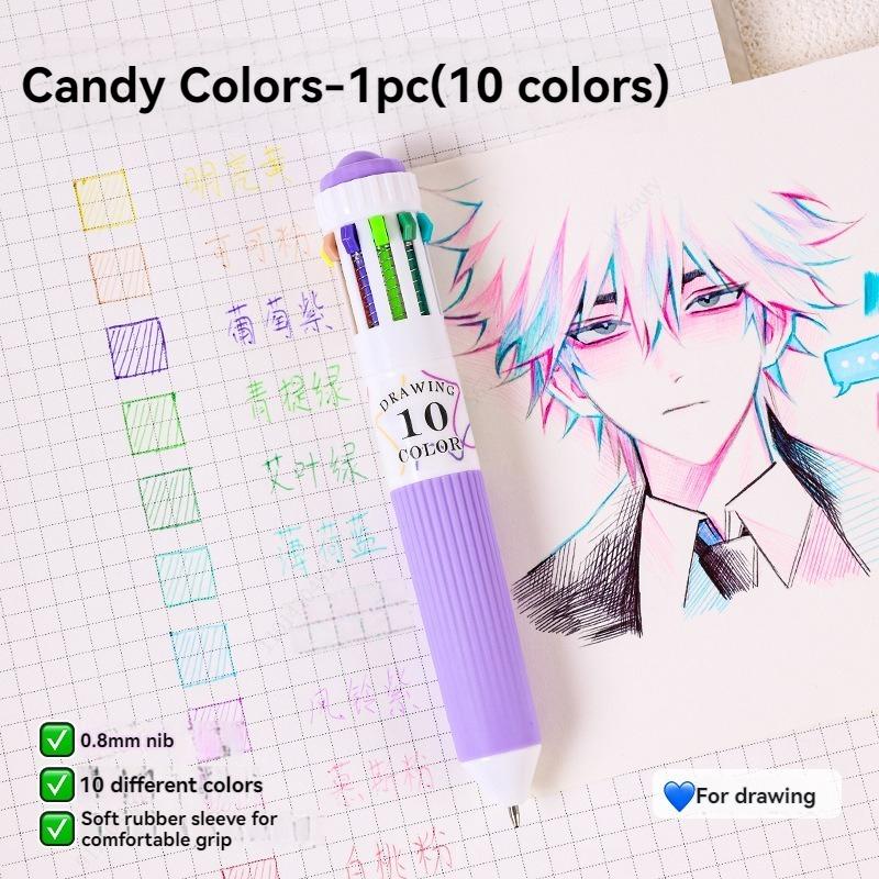 3Pcs/set Creative 10 in 1 Colored Drawing Ballpoint Pens Ballpoing Pens 58 Colors Student Stationery Cute Pen Office Supplies