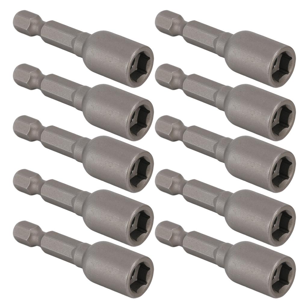 10 ks Sada magnetických šesťhranných bitov do rázového uťahováka, nástrčné bity M8x48mm, 14-palcový driek, Sivá