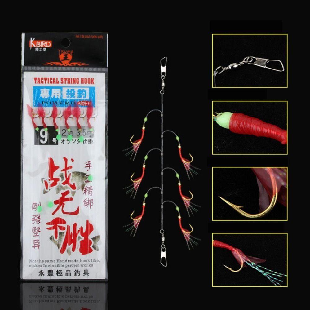 Colorful Fishing Tinsel Carp Rubber Gang Tackles Baits Sabiki String Golden Hooks Sea Fishing