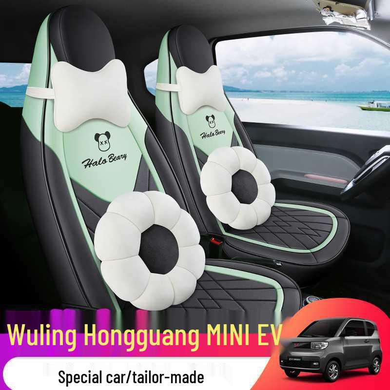 Wuling Hongguang MiniEV Seat Covers: Macaron Full Coverage, All-Season Car Seat Cushions for 2020-2023 Models