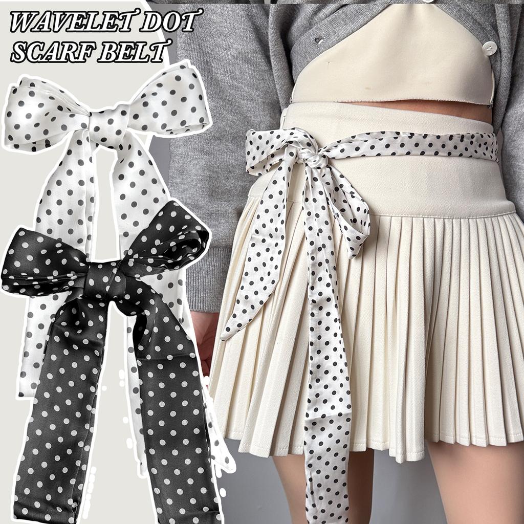 Women Fashion Narrow Long Scarf 195x4cm Polka Dot Tie Bag Ribbon Headband Choker Streamer Silk Scarves Lady Accessories