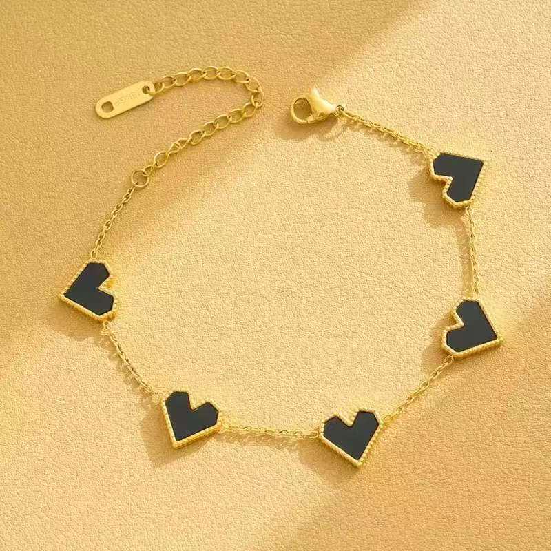 Ti Steel Double-Sided Mother-of-Pearl Heart Bracelet - Luxurious Women's Fashion Jewelry