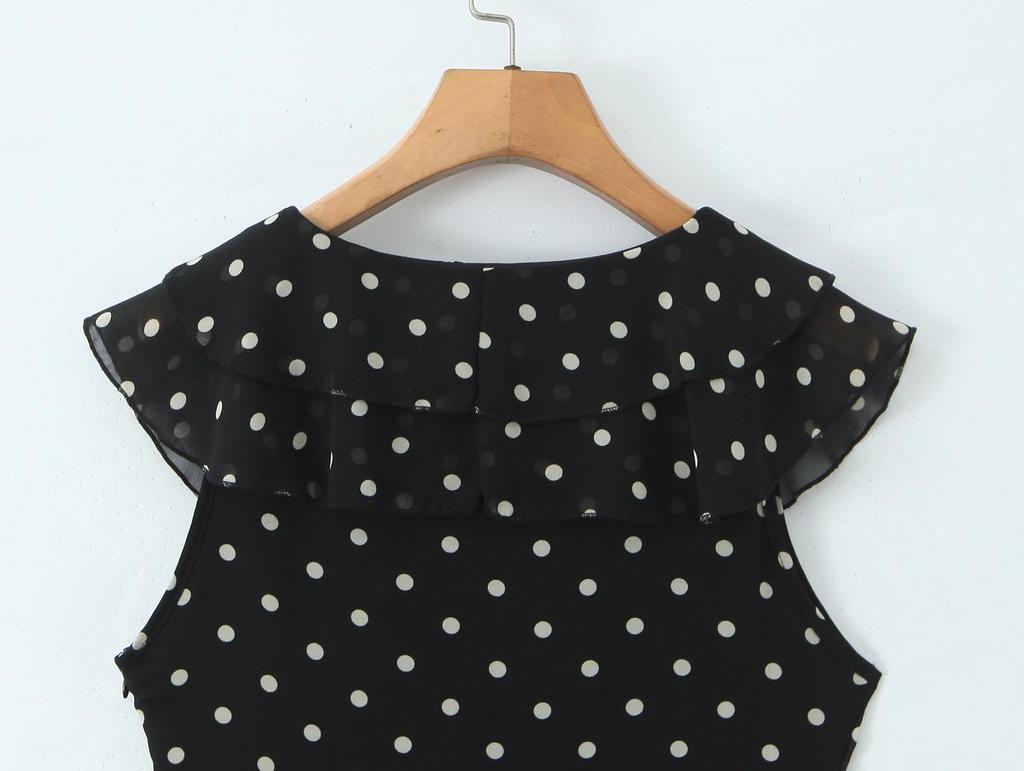 2026 Chic Polka Dot Ruffle Chiffon V-Neck Mini Dress