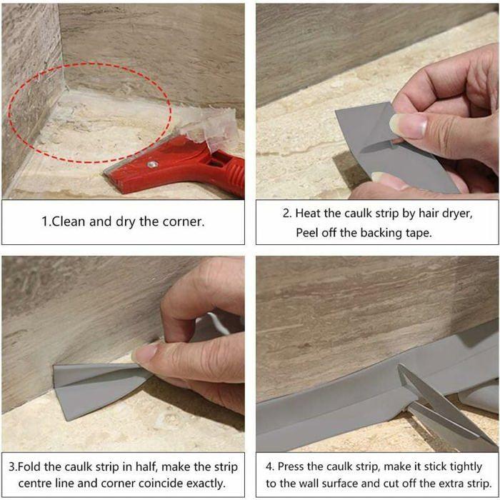 Ruban d'Étanchéité Auto-Adhésif Anti-Moisissure, PE pour Salle de Bain et Cuisine, Lot de 2 (Gris) YYV