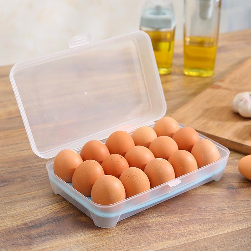 Kitchen 15compartment Egg Box Refrigerator Egg Preservation Storage Box Portable Anti-collision Plastic Egg Compartment Egg Tray