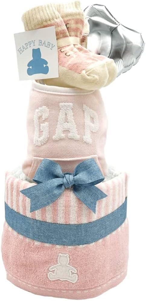 

Подарок на Baby Shower с подгузниками Gap Baby, органическими подгузниками размера S, розовым тортом [enicy], набором, 3-ярусным, с нагрудником, мочалкой, носками, (13 Памперсов), (Слюнявчик + Мочалка)