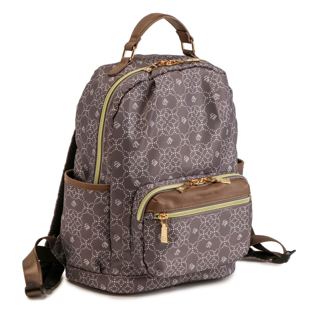Marie Claire Bis Lightweight Nylon Backpack, Monogram Faux Leather, B5 Size, Women's... (Grey Beige)