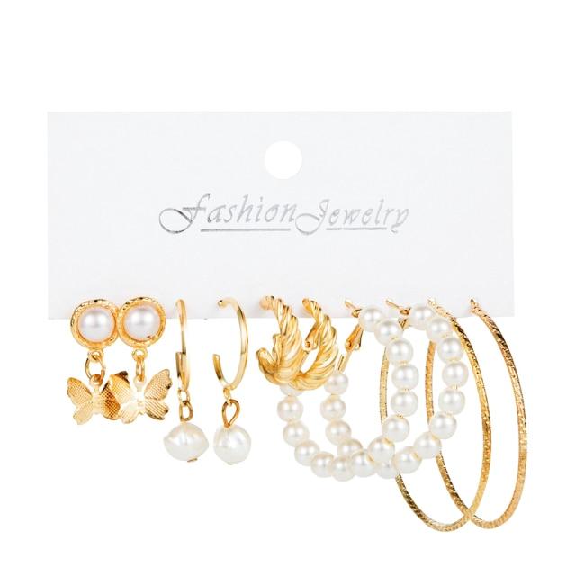 Women 'S Earrings Set Pearl Earrings For Fashionable Jewelry Women Bohemian Chic Style Geometric Crystalline Heart Stud EarringsFashion Stud