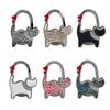 Cat-Shaped Bag Hook with Shiny Rhinestones Decor Non-Slip Base Foldable Desk Edge Handbag Hanger Keychain
