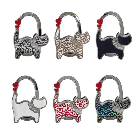 Cat-Shaped Bag Hook with Shiny Rhinestones Decor Non-Slip Base Foldable Desk