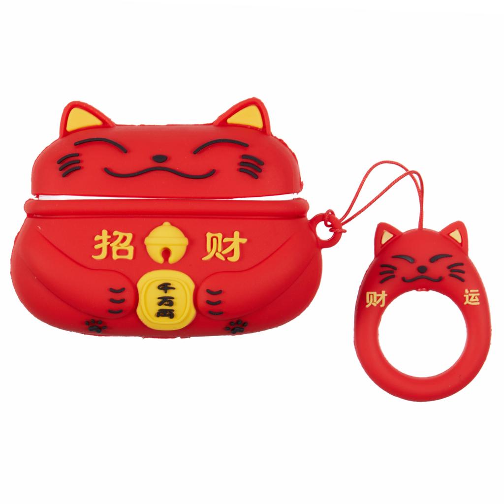 Silicone Cover for Apple AirPods Pro Bluetooth-compatible Earphones Lucky Cat Protective Case with Loop Strap