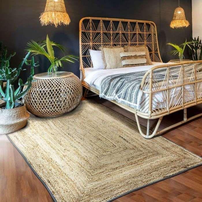 Tapis - THE DECO FACTORY - FUNNY JUTE RECTANGLE BANDE - 160x230 cm - 80% jute/20% coton - Bande gris foncé