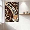 Vintage Cappuccino Metal Tin Sign - Light Blue Arched Text Dark Blue Outline, Coffee Steam Art Background, Heart Latte Art Ceram