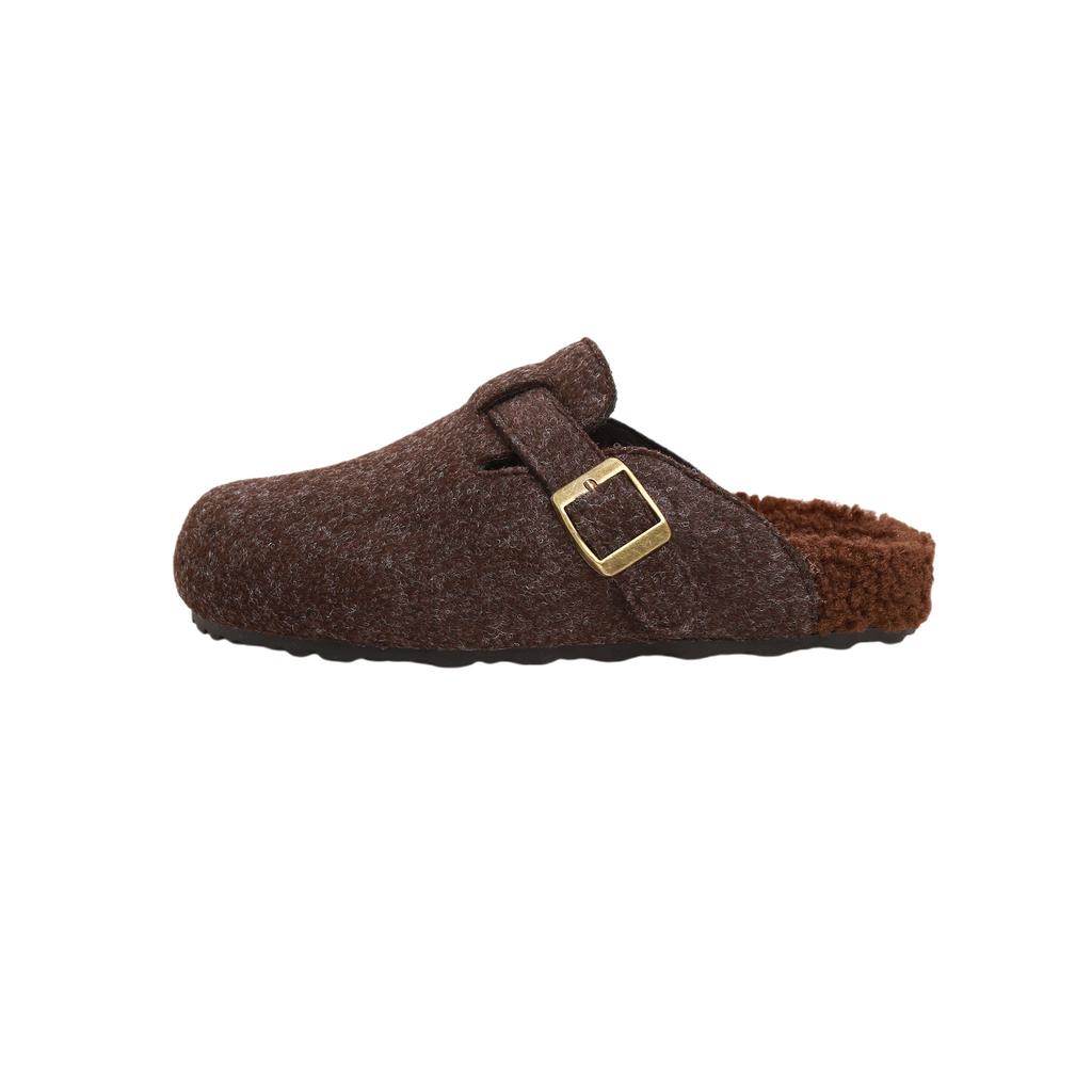 Grape mother autumn new warm and velvet inner height increase fluff half drag outer wear platform women's shoes autumn and winter