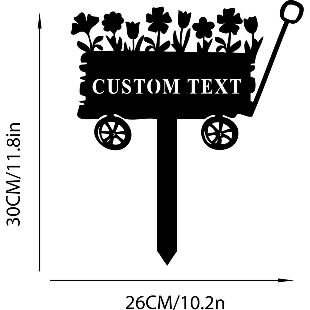 Metal Garden Stake Flower Cart Sign, Rustic Iron Floral Wheelbarrow Decor, Outdoor Plant Bed Marker, Gardening Gift Yard Art